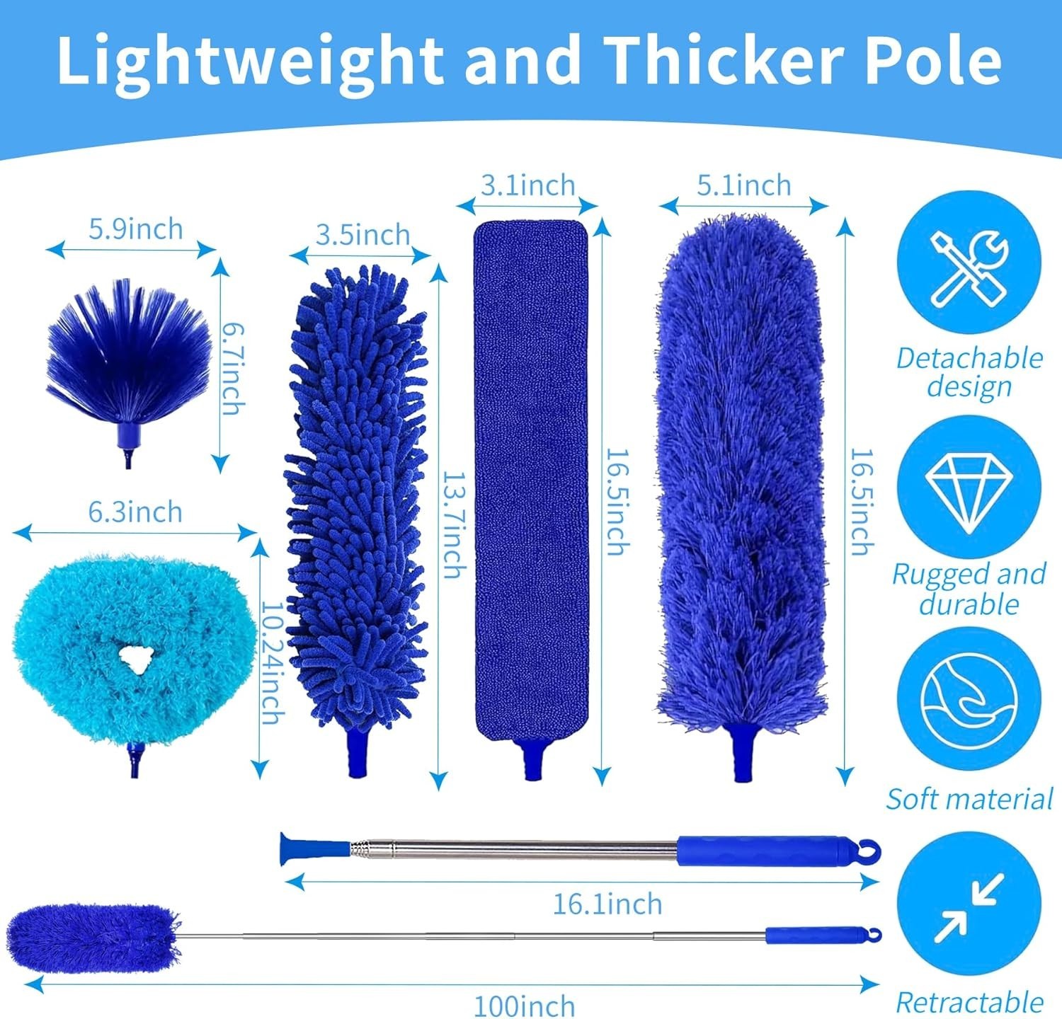 6-in-1 Duster with Stainless Steel Pole – Scratch-Resistant & Bendable