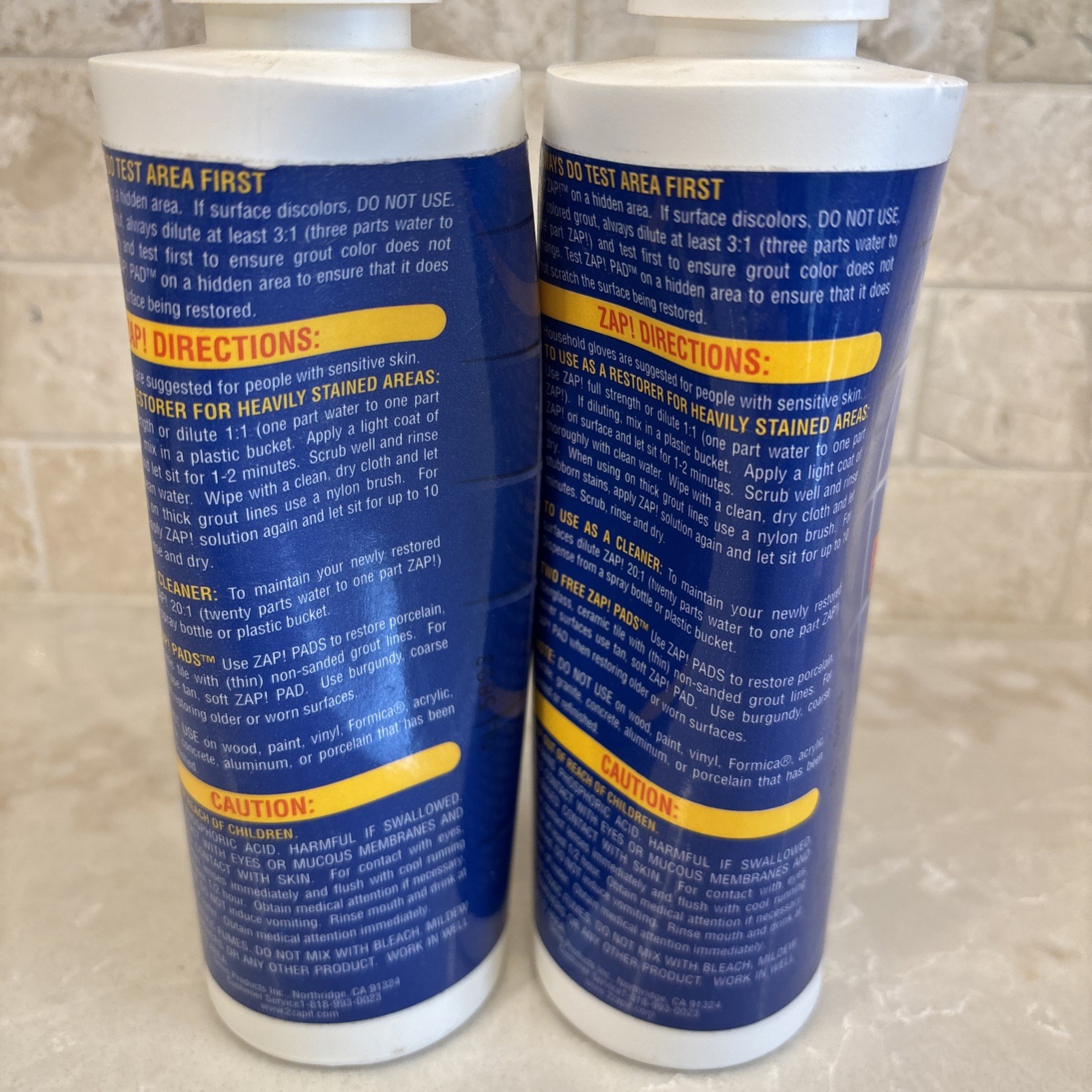 [Lot of 2]Zap Professional Restorer Cleaner 12oz Tile Grout Porcelain Fiberglass