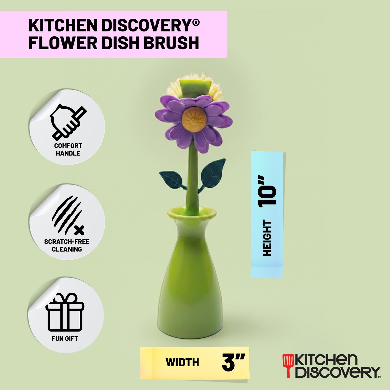 Cute Dish Brush with Stand – – Daisy in a Vase Brightens the Sink Area While …