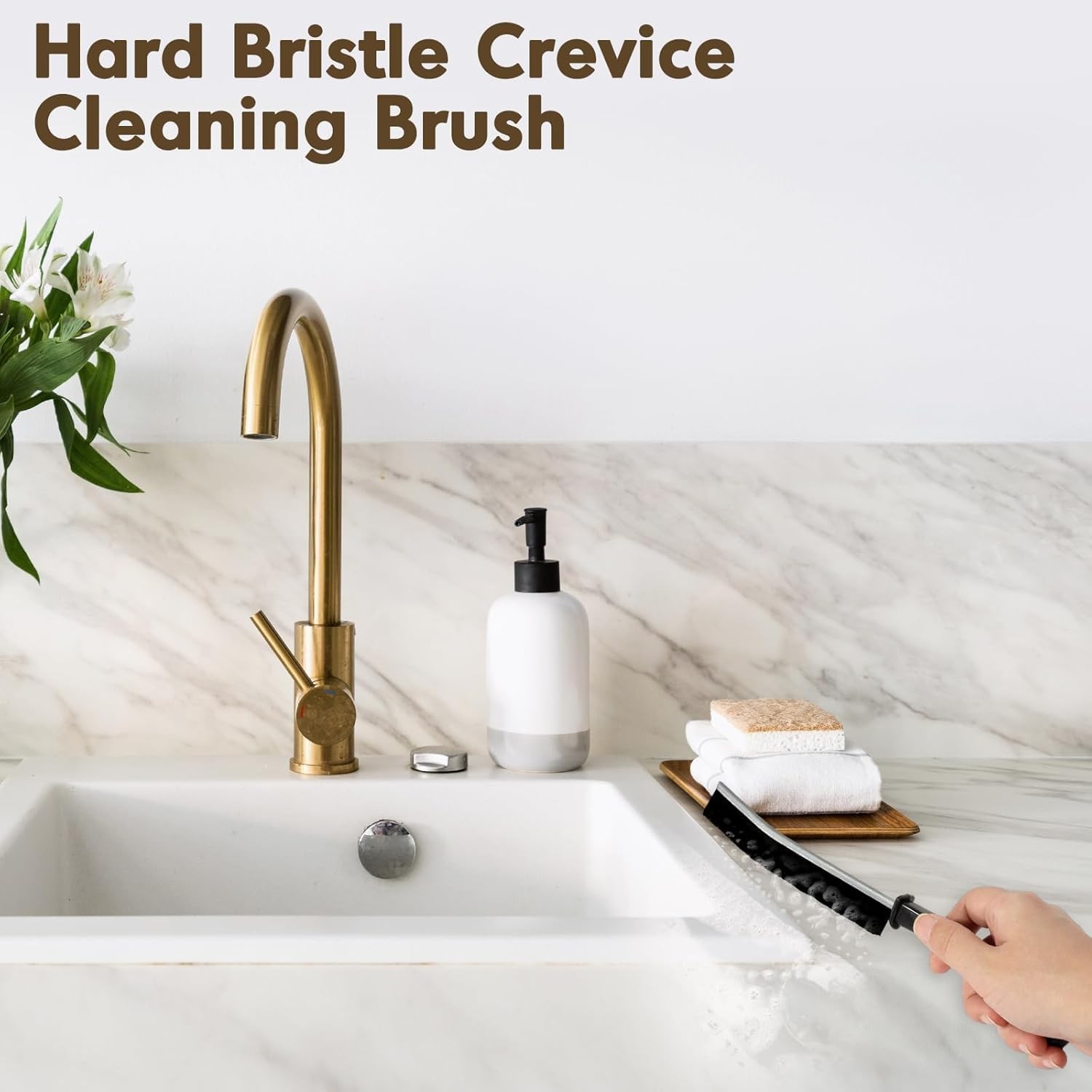 Hard Bristle Crevice Cleaning Brush for Window Tracks, Bathroom Corners