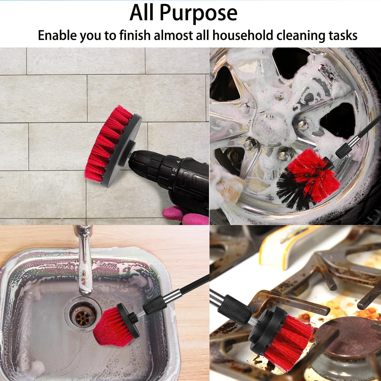 Drill Brush Attachment Set, 7 Pack 1/4in Power Scrubber Brush + Extend Long R…
