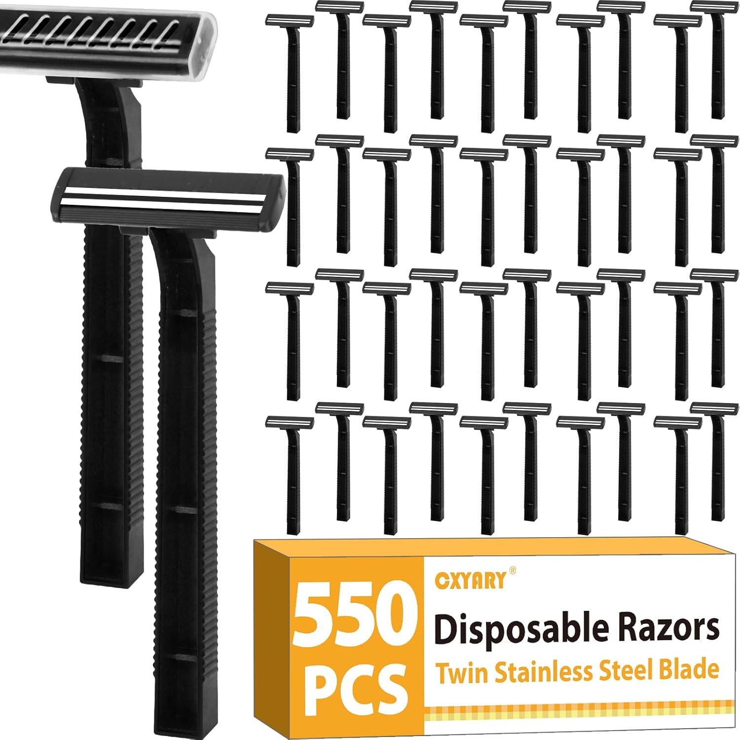 CXYARY 550 Pcs Twin Blade Disposable Razors With Clear Safety Cap, Shaving Raz