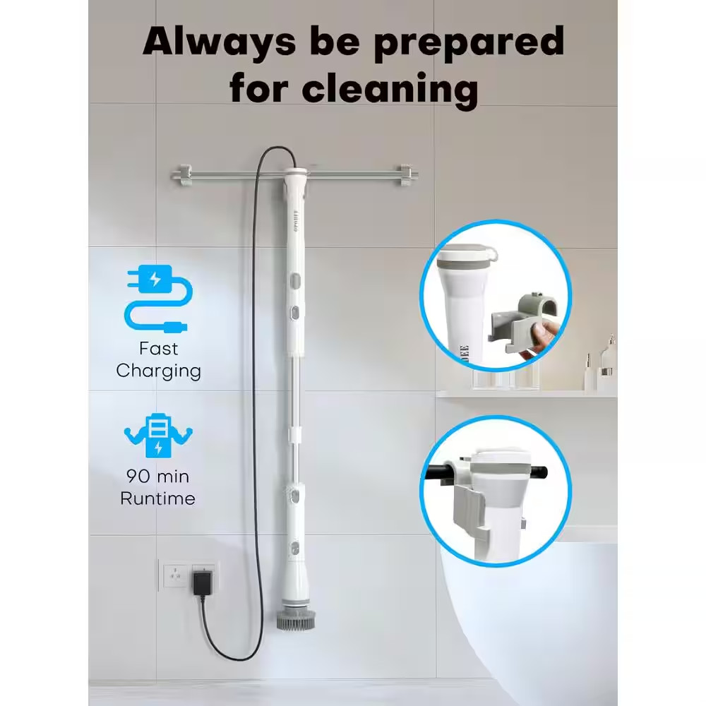16.5 In. Electric Spin Scrub Brush with Adjustable Handle Extension, 4 Replaceab