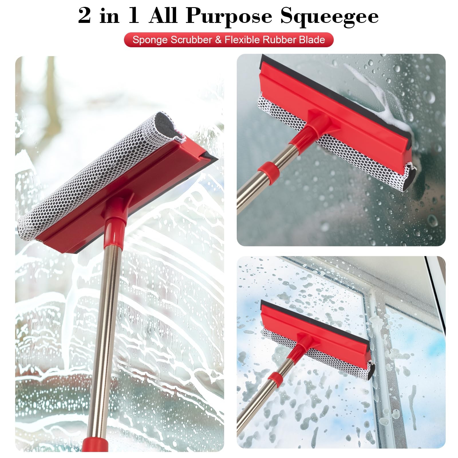 Professional Standard Window Squeegee,2-in-1 Window Cleaner Sponge and Soft S…