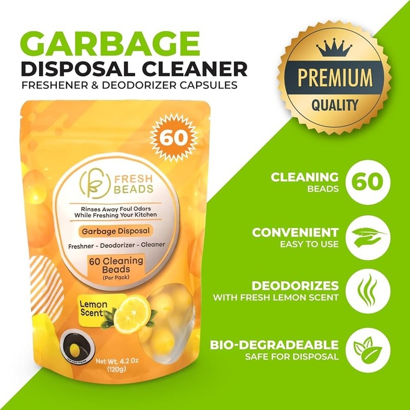 60 Bead Cleaner Capsules Sink Deodorizer Garbage Disposal Odor Eliminator Safe