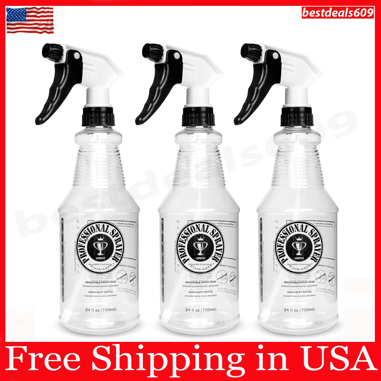 Plastic Spray Bottle (24oz 3 Pack) for Cleaning Solutions, Car Detailing Care, P