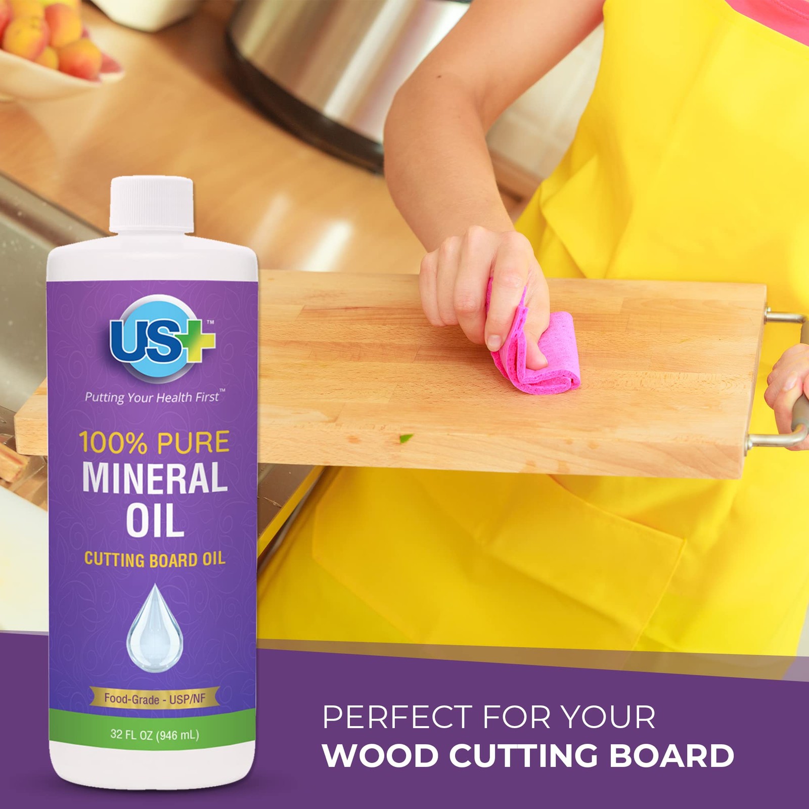 32oz Pure Mineral Oil – Cutting Board Oil – USP Food-Grade – Wood Cutting Board