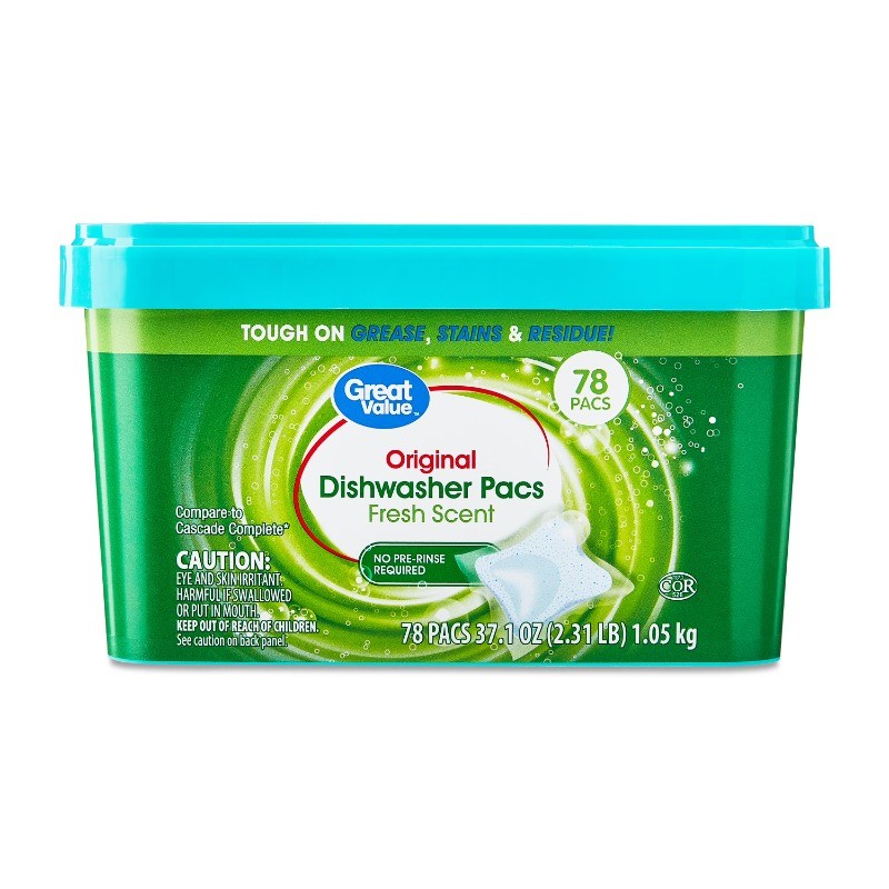 New Great Value Automatic Dishwasher Pacs, Fresh Scent, 78 Count
