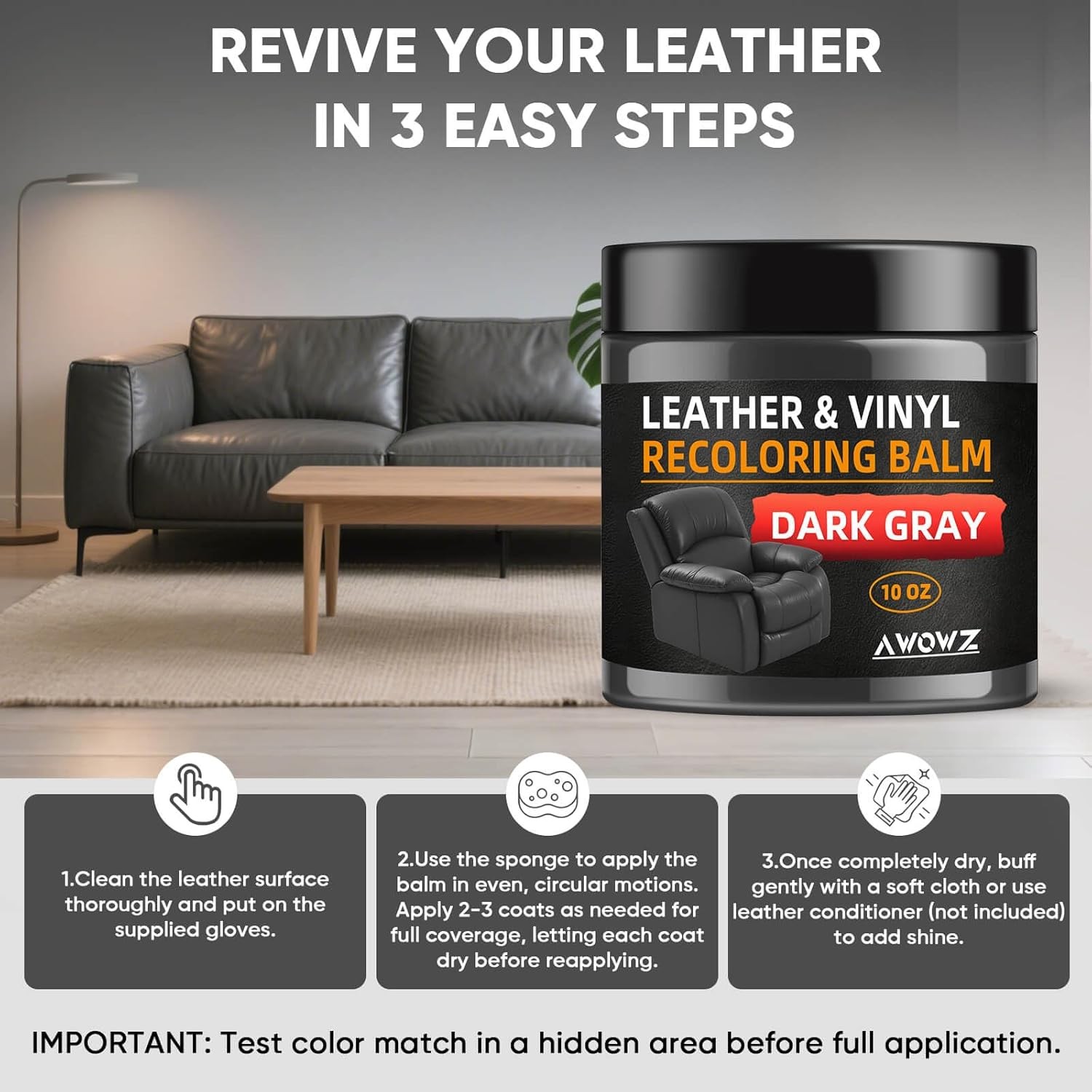 10OZ Repair Kit for Furniture, Color Restorer, Dye Size: 10 OZColor: Dark Gray