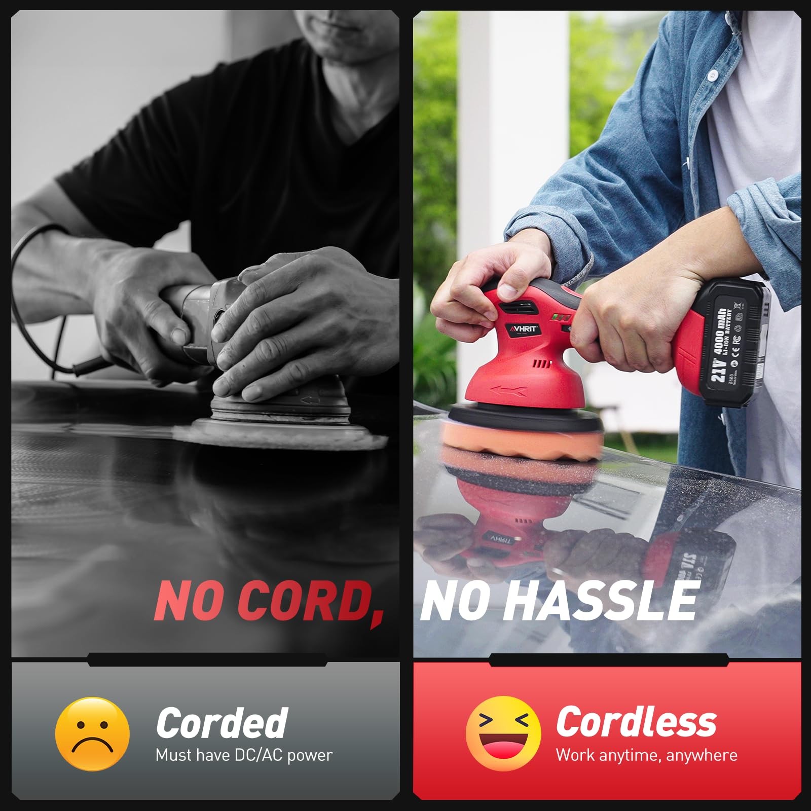 Avhrit 6 Inch Cordless Car Buffer Polisher: 2x4000mAh Batteries Car Buffer, C…