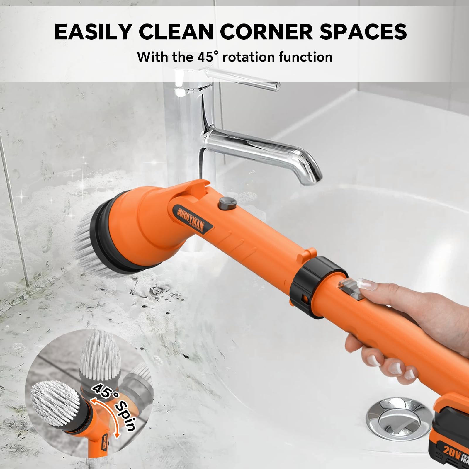 2 Battery Electric Spin Scrubber, 1000RPM Cordless Cleaning Brush Waterproof …