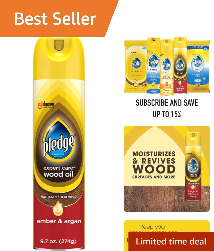 Pledge Moisturizing Wood Oil – Revive & Protect with Amber & Argan Scent, 9.7oz