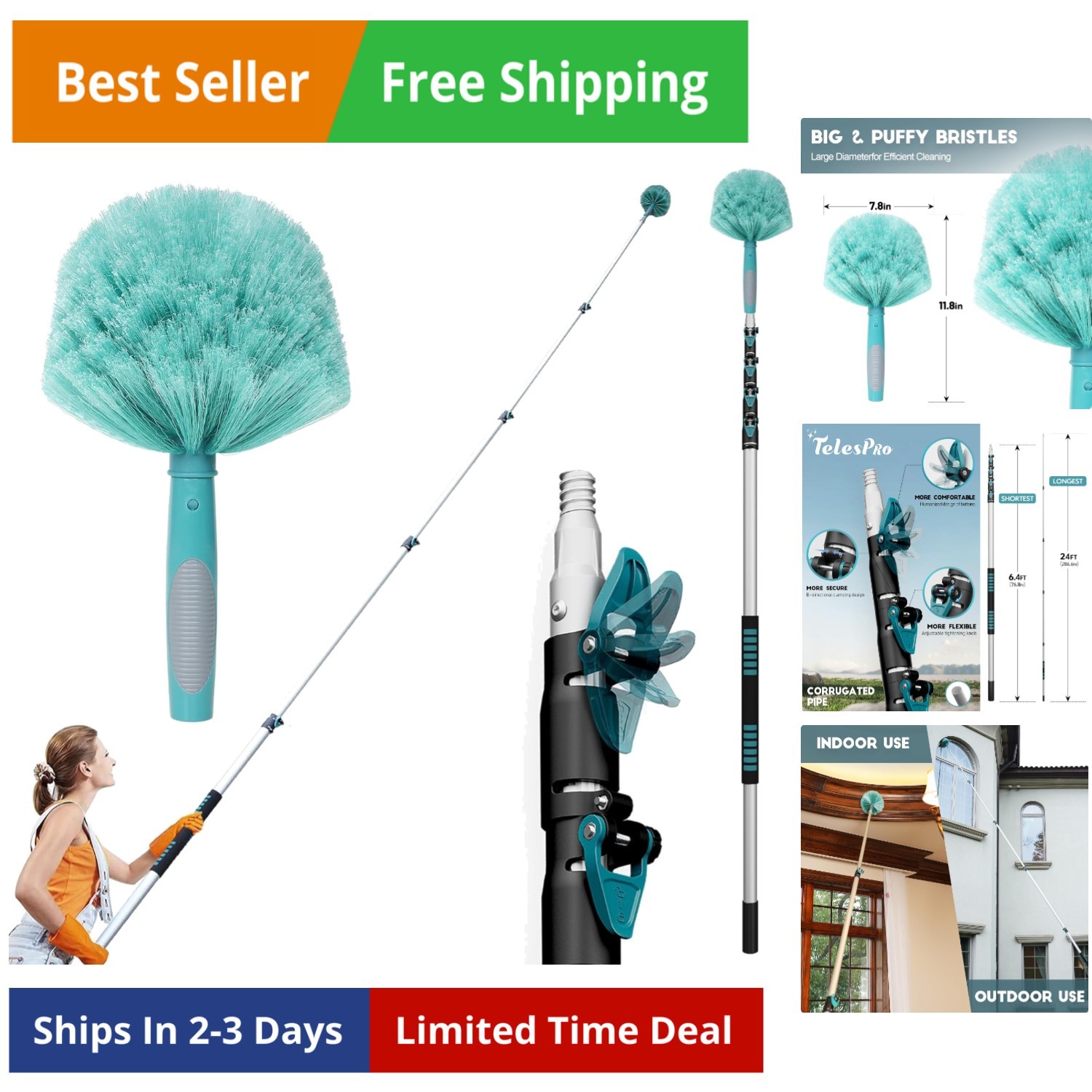 30 Feet High Cobweb Duster with 6-24Ft Extension Pole, Webster Cobweb Duster…