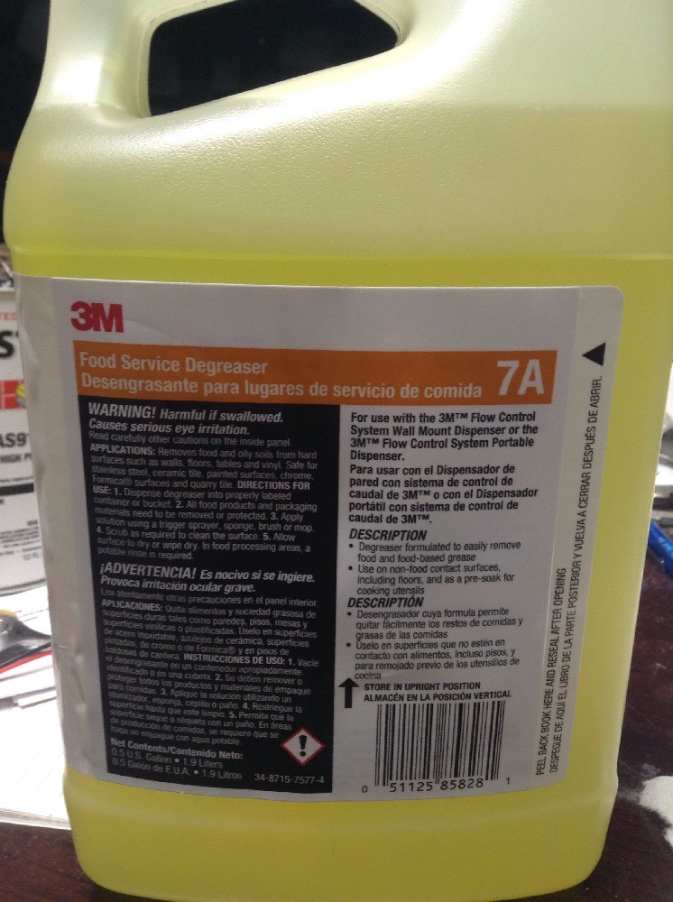 Food Service Degreaser, Yellow ,3M, 7A. 39CZ54 Yield per Container 149 Gallons.!