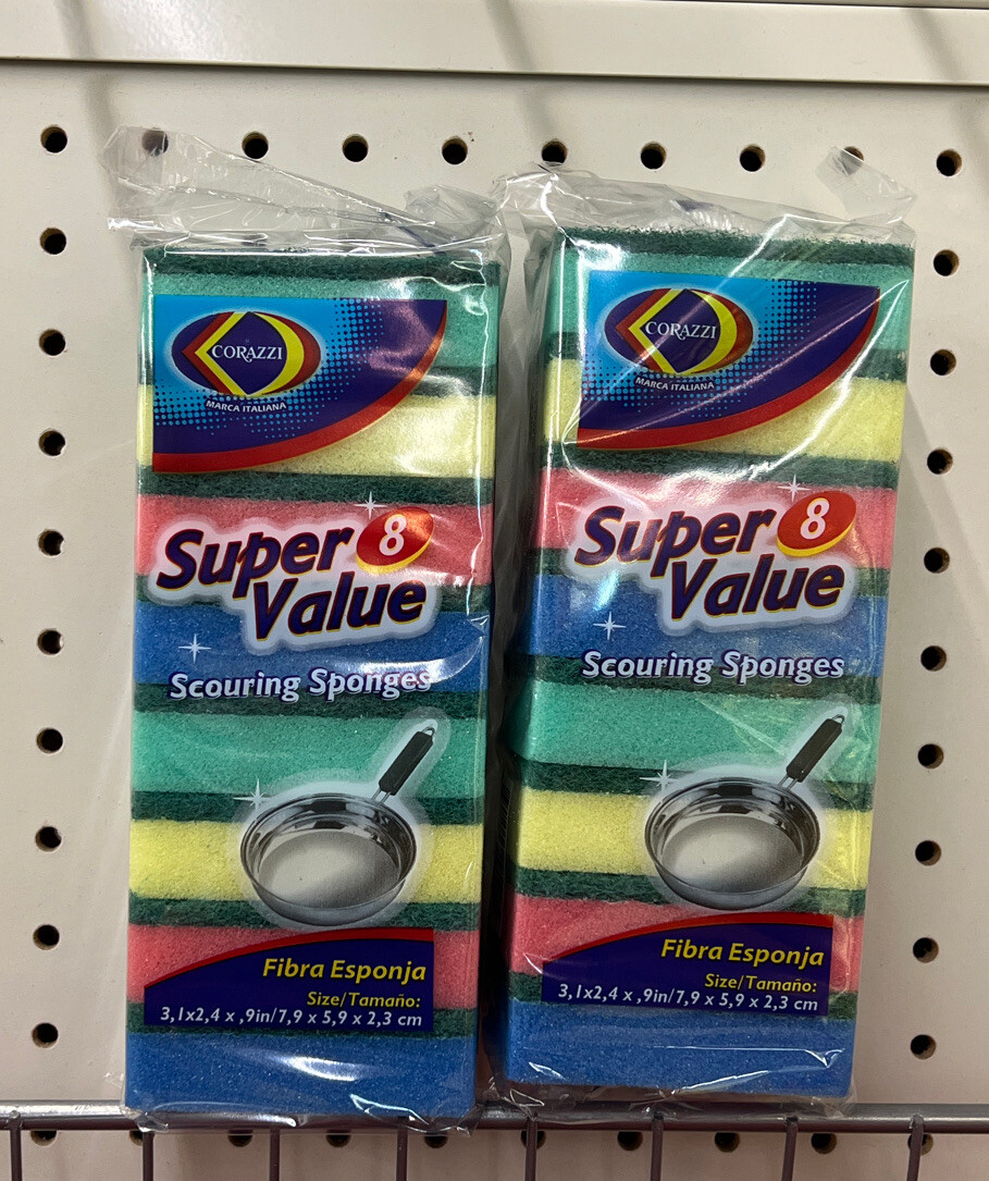 Scouring Sponges Super Value 8 In Pack Multicolor 3″x2.5″ Multicolor. Lot of 2.