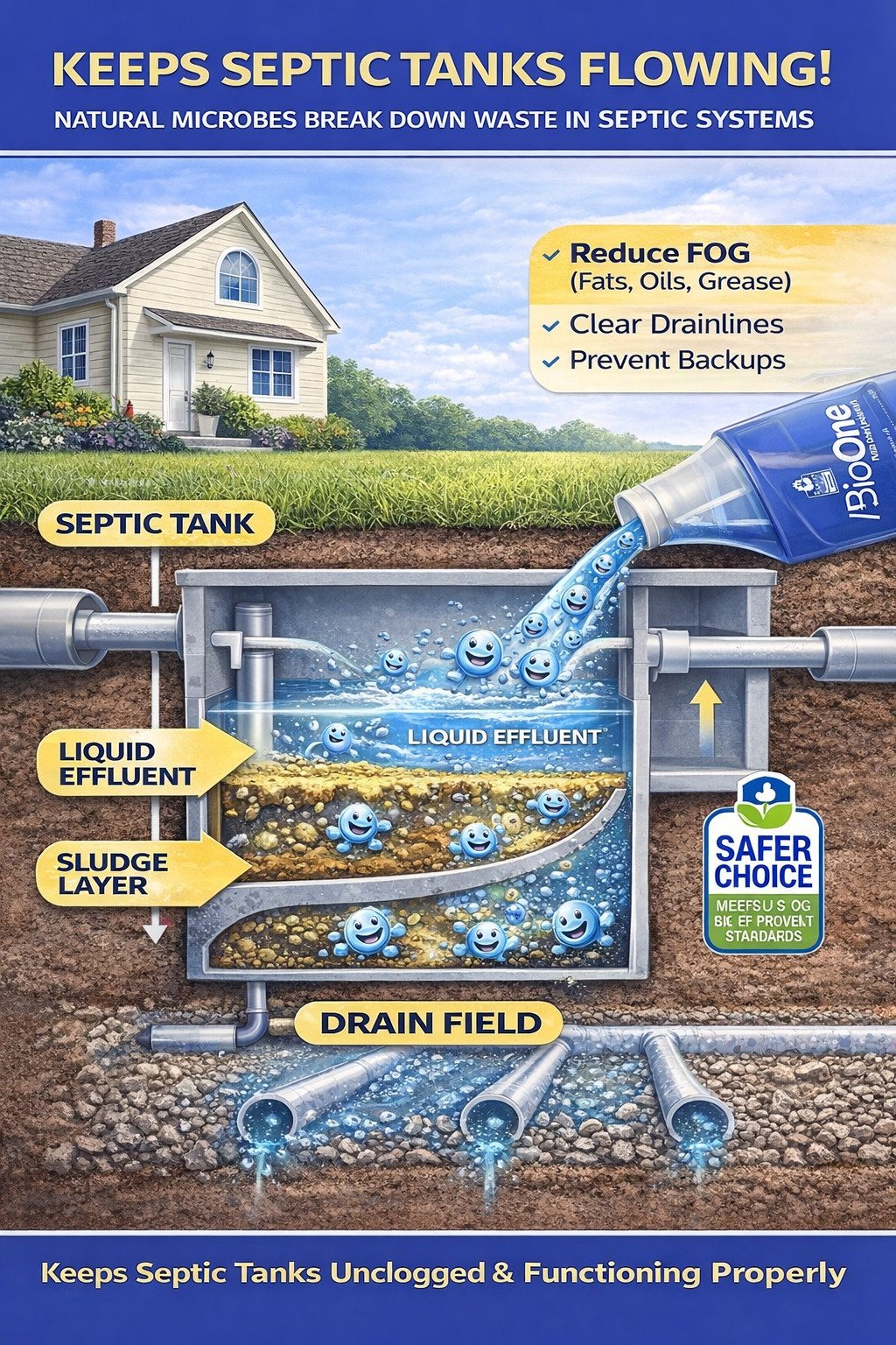 BioOne Drain & Septic Maintainer 64oz 4 Pack Natural Grease Cleaner B164