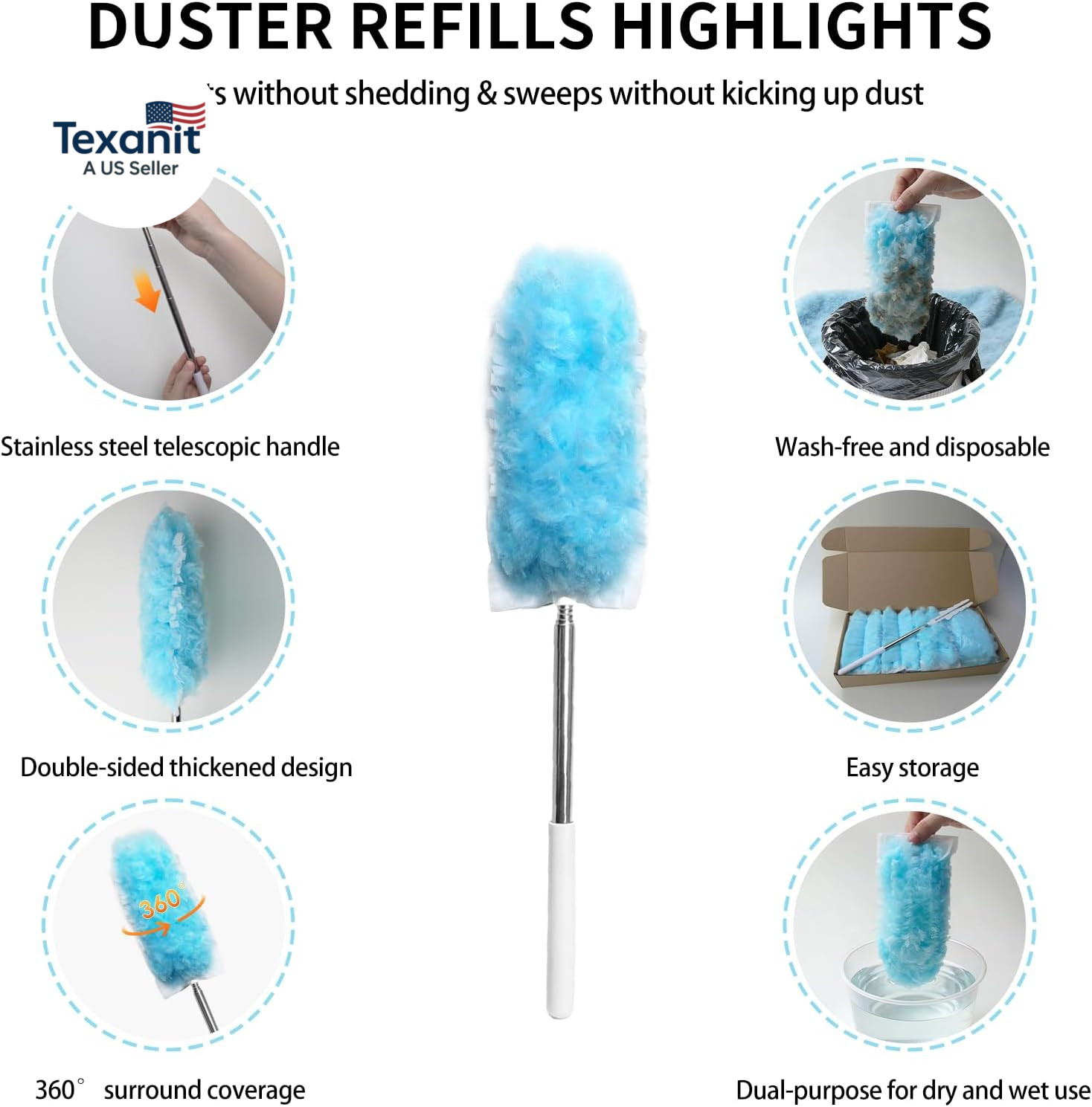 360 Duster Refills for Swiffer Dusters Refill with 2 Upgrade Extendable Handle(3