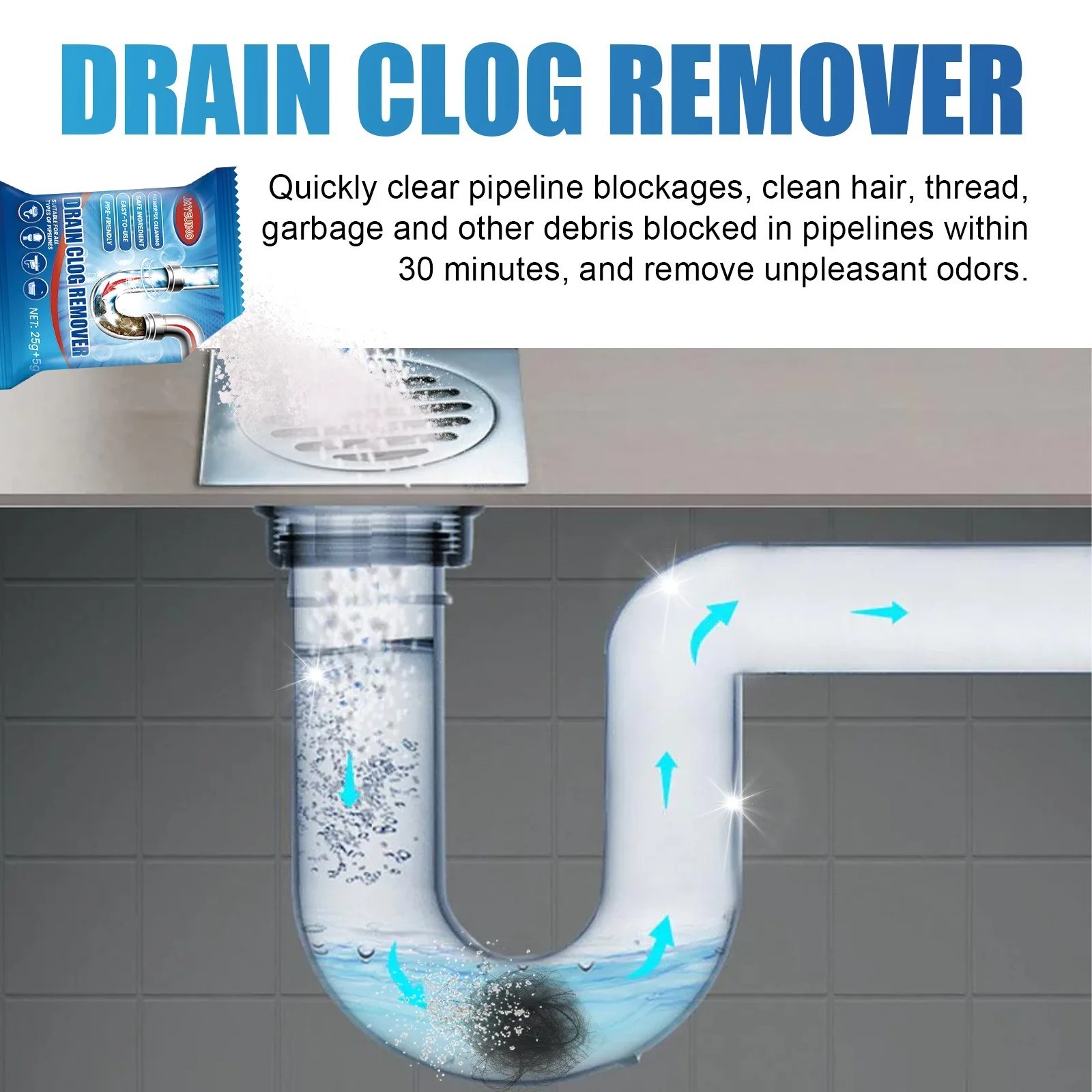 6PCS Drain Cleaner Powder Strong Clog Remover Kitchen Sink Deodorizer
