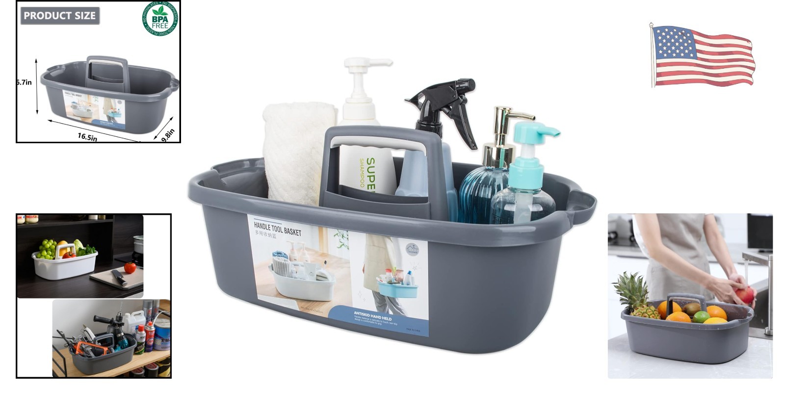 Dark Gray Lightweight Cleaning Caddy – Spacious Organizer for Kitchen & Bath