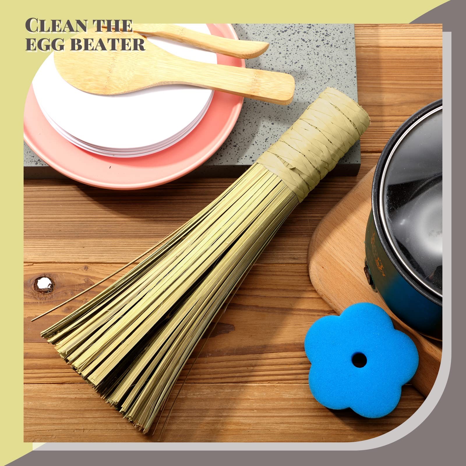 12 Inches Wok Brush Cleaning Whisk Bamboo Scrub Brush Kitchen Cleaning Bamboo Po