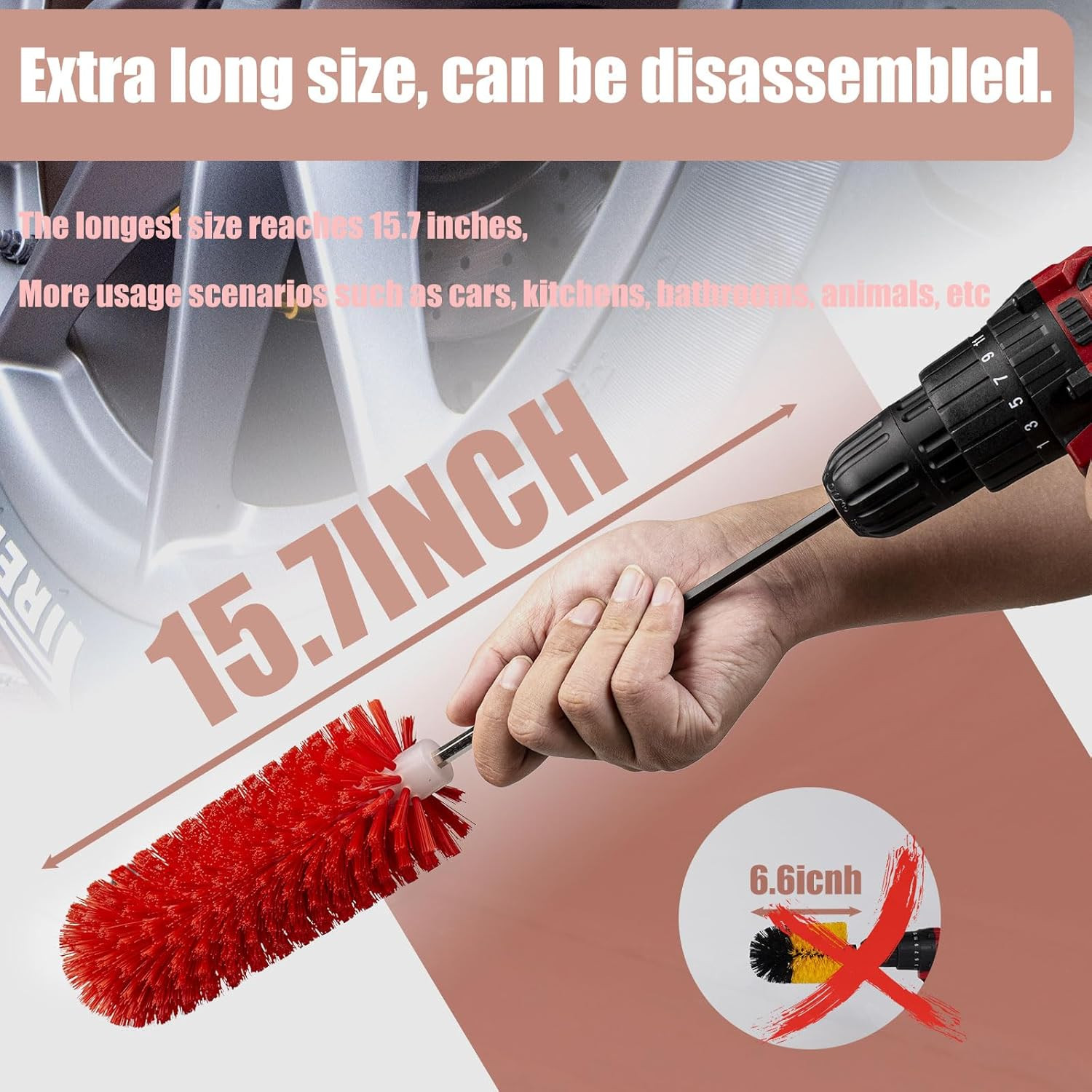 Wheel Brush, Soft Drill Wheel Cleaner Brush, Highly Dense and Durable Rim Cleane