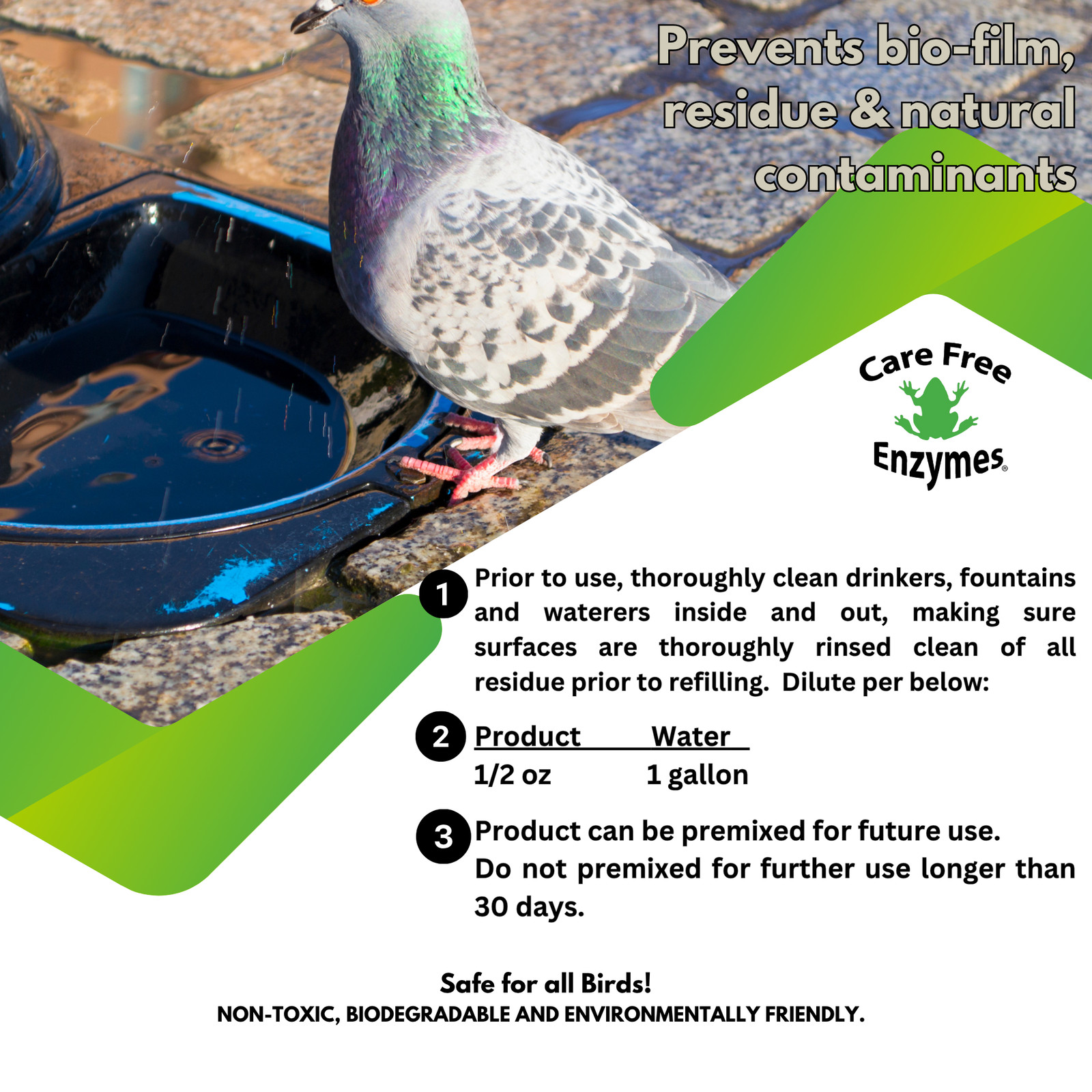 Pigeon Drinking Water Protector | Keeps Water Fresh & Slime-Free | 16 oz & 33.9