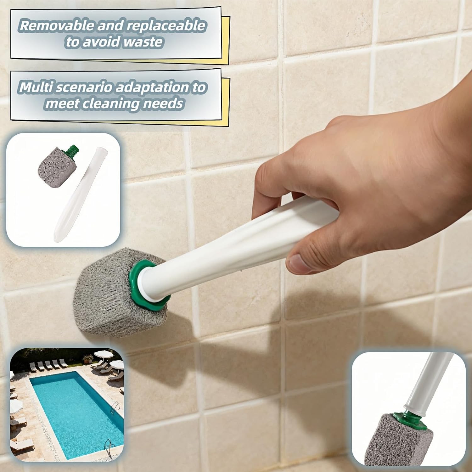 Pumice Toilet Brush Scrubber W/ 9.5” Handle 1 Scrubber 4 Pumice Stones Remove