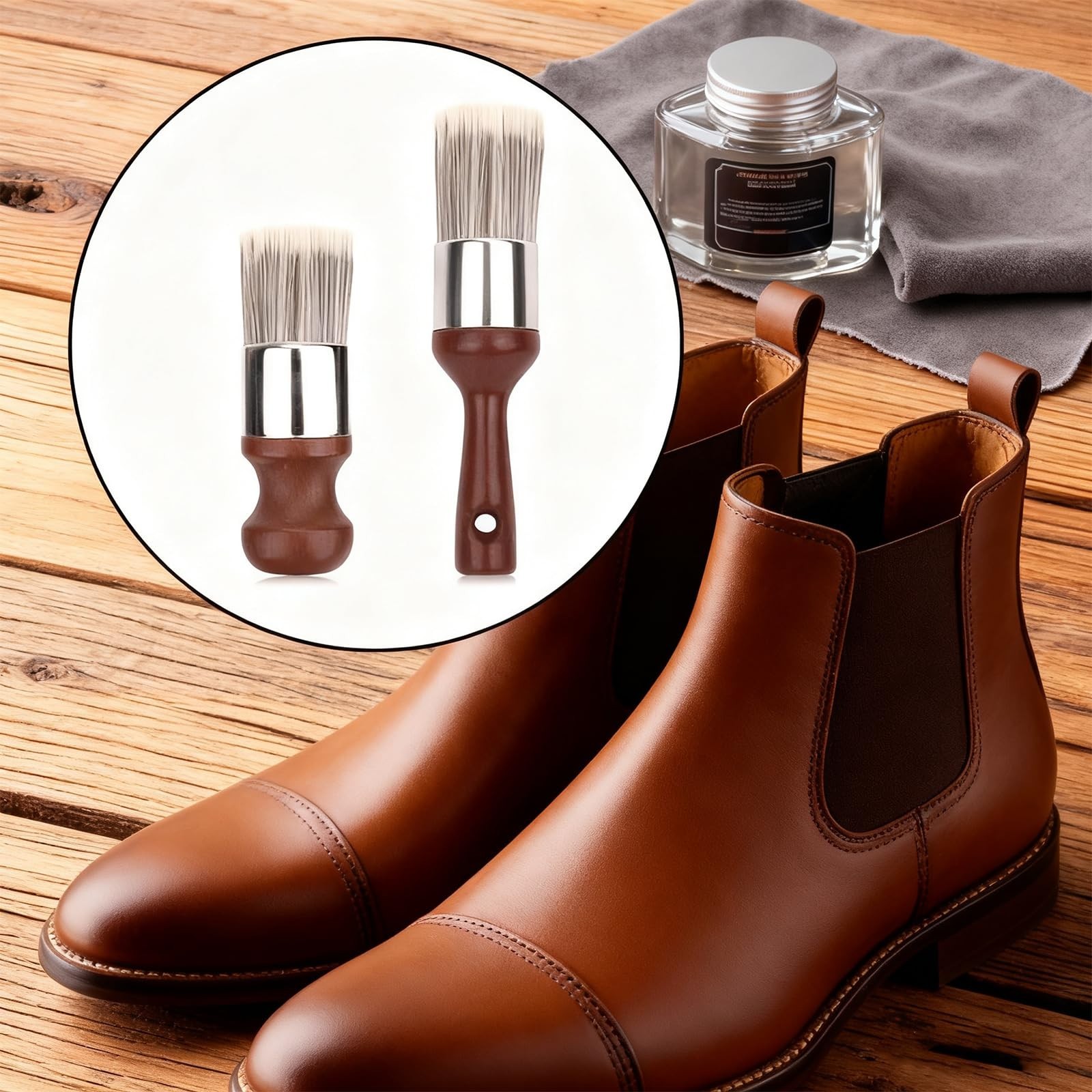 2pcs Ergonomic Salve Brush Set for Furniture, Leather & Wood Care – Soft Bristle