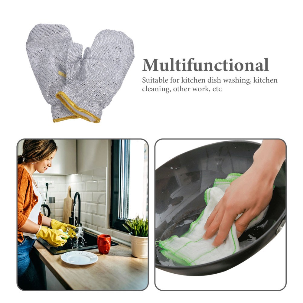 Bamboo Fiber Dishwashing Gloves Heat Resistant Kitchen Household Cleaning Gloves