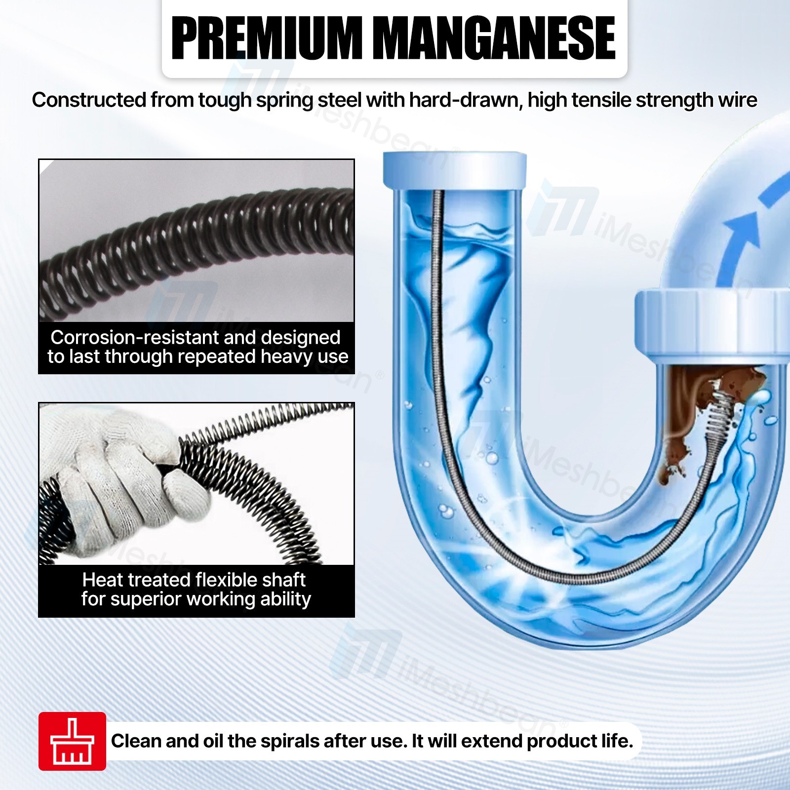 39.4′-65′ Drain Cleaner Auger Cable Replacement Snake Pipe Sewer Wire Snake Spri