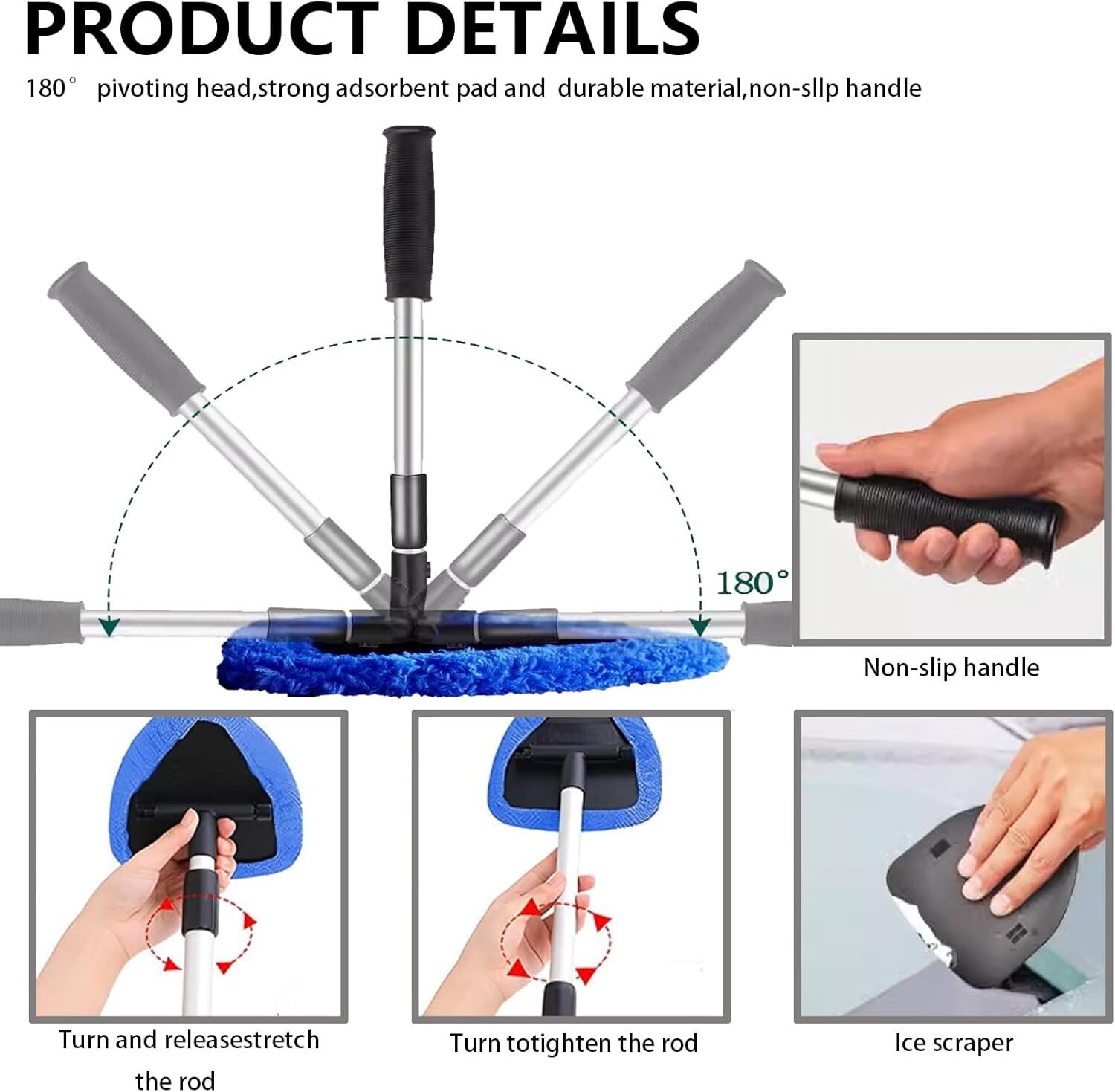 Car Windshield Cleaning Tools, Expandable Car Window Cleaner kit with 4 Reusa…