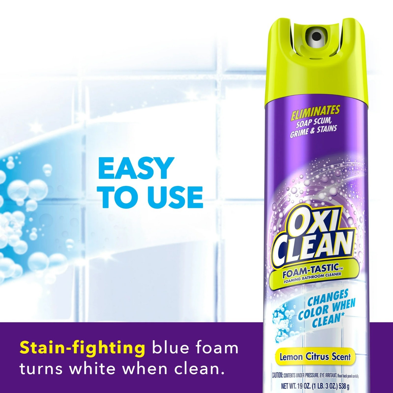 OxiClean Foam-Tastic Bathroom Cleaner, Lemon Scent, 19 oz