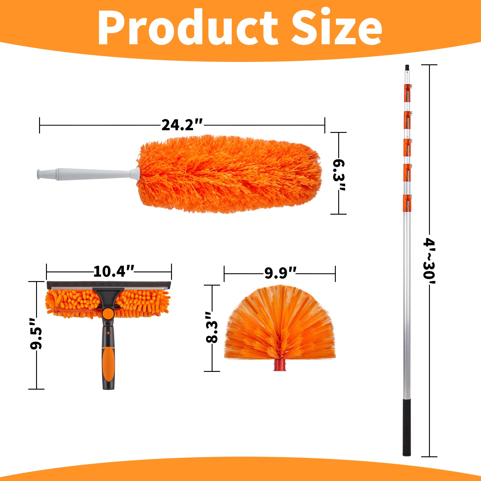 12/24/30ft High Reach Duster Kit with 4-12 ft Extension Telescopic Pole,Cleaning