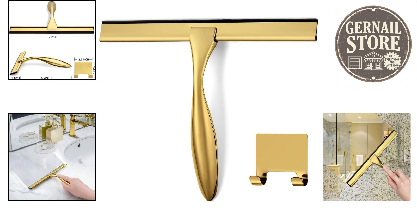 Stainless Steel and Brass Shower Squeegee – 10 Inches of Modern Elegance