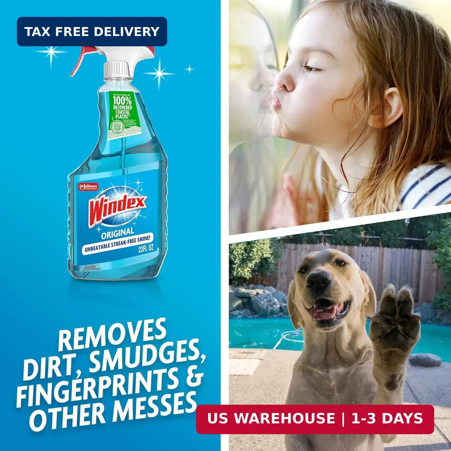 Windex Refill Glass and Window Cleaner Bottle, Bottle Made from 100% Recycled Pl