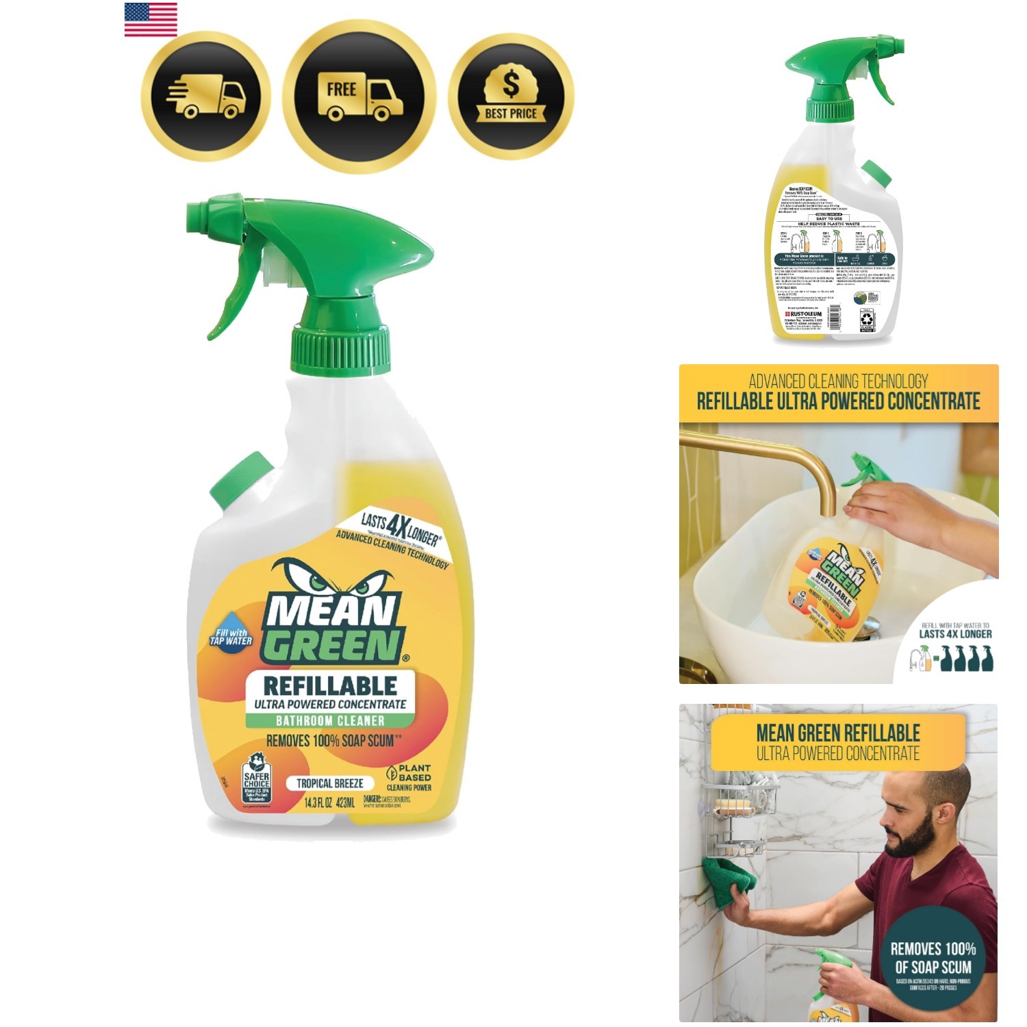 Refillable Ultra Powered CONCENTRATE Bathroom Cleaner, Tropical Breeze, 14.3 …
