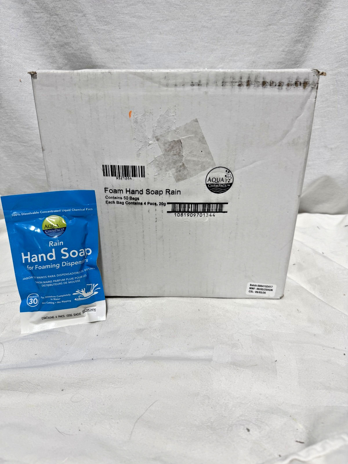 50 Bags Aqua ChemPacs Rain Foam Hand Soap 9321264 Dissolvable Pods Case 200 Pack