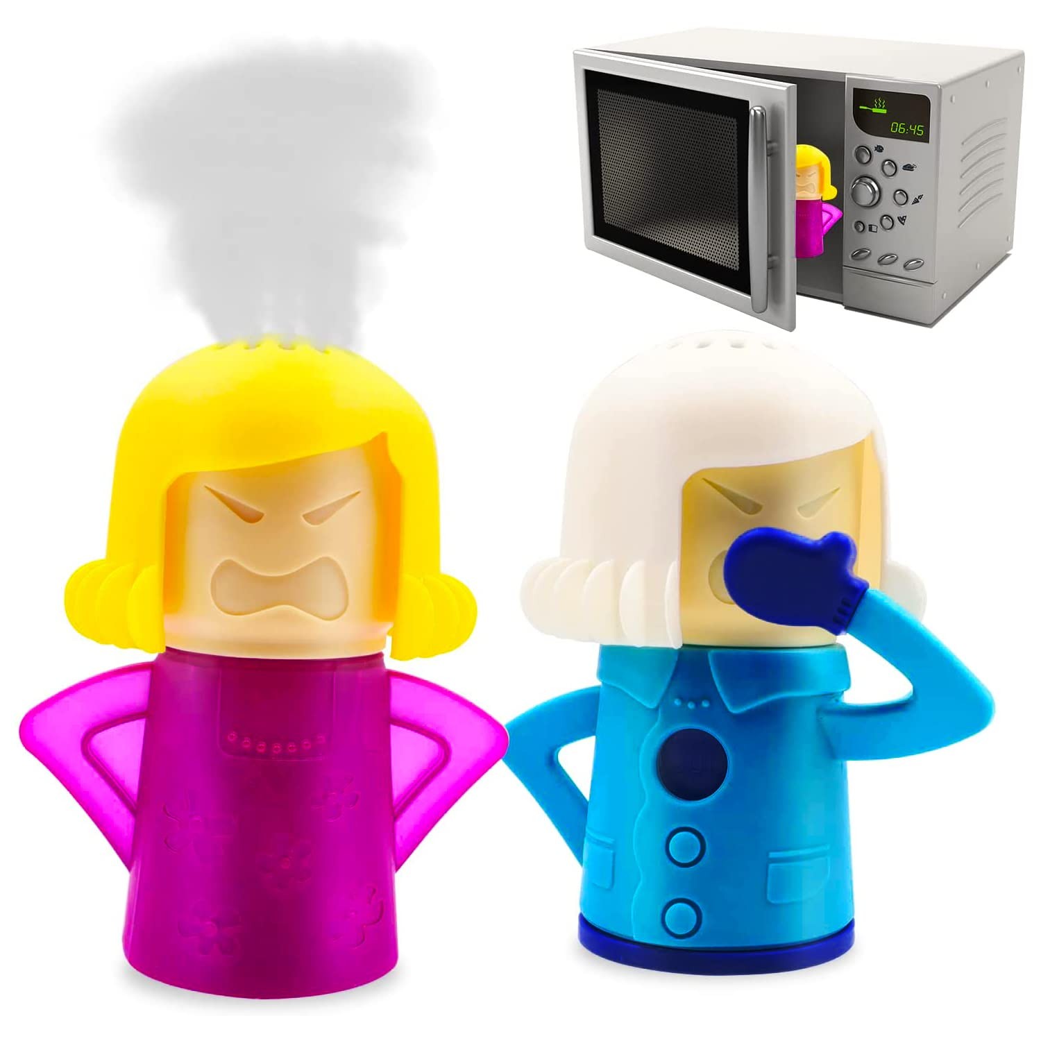 Abnaok Angry Mom Microwave Cleaner and 2 Count (Pack of 1), White+Yellow