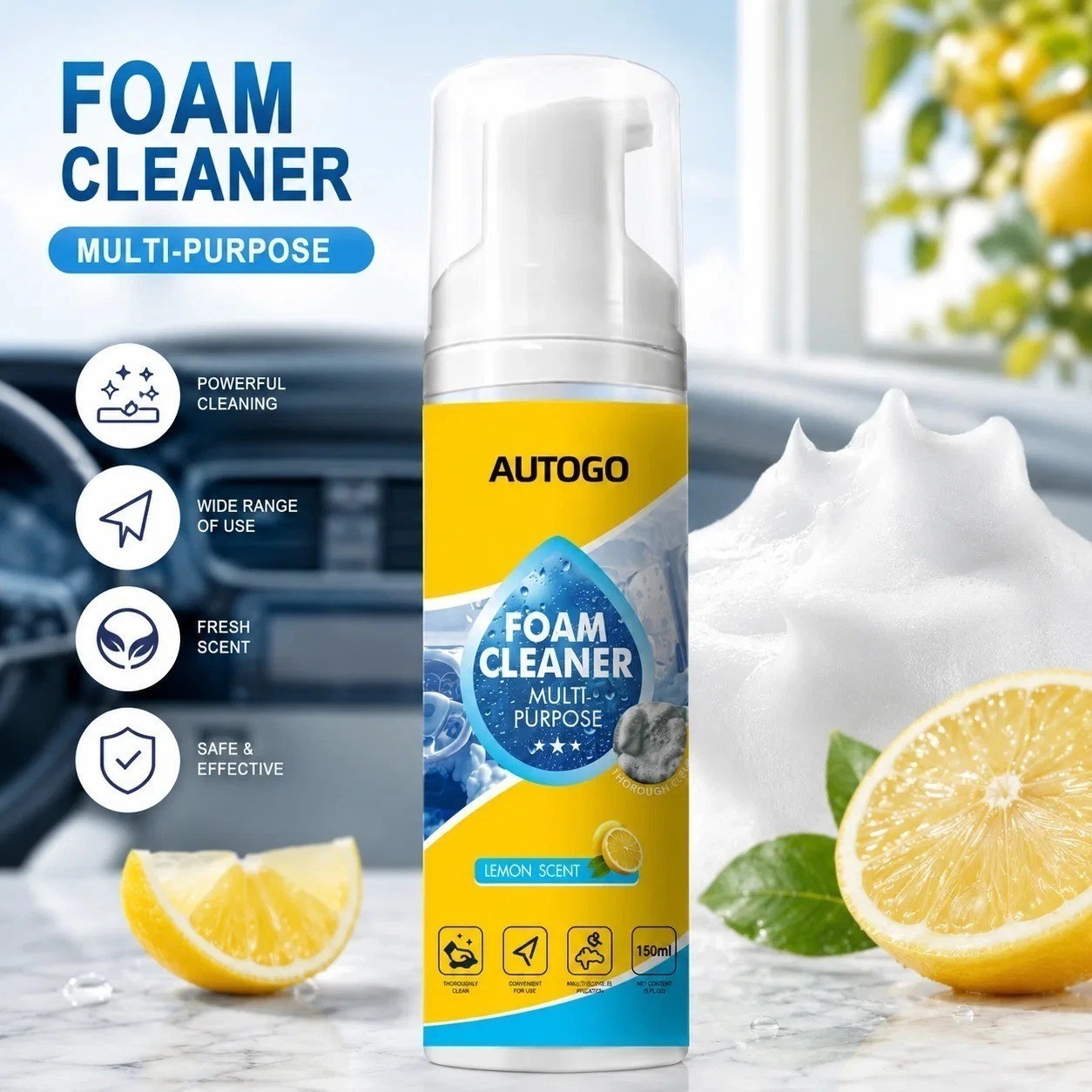 4-in-1 Multi-Enzyme Foam Cleaner, Deep Cleaning Spray for Car Kitchen Bathroom !