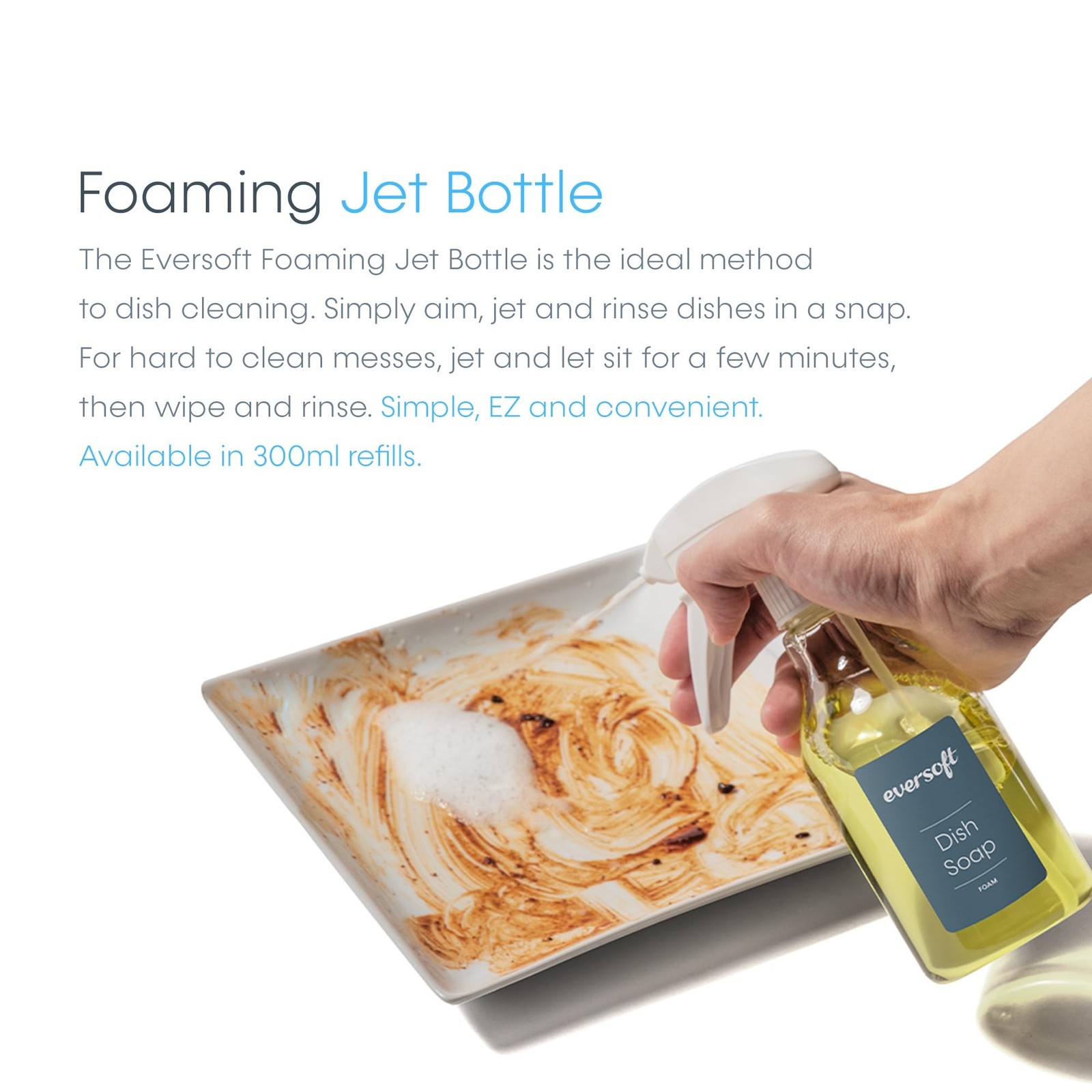 Eversoft Foaming Jet Dish Soap Spray Trigger Bottle for kitchen/bathroom/offi…