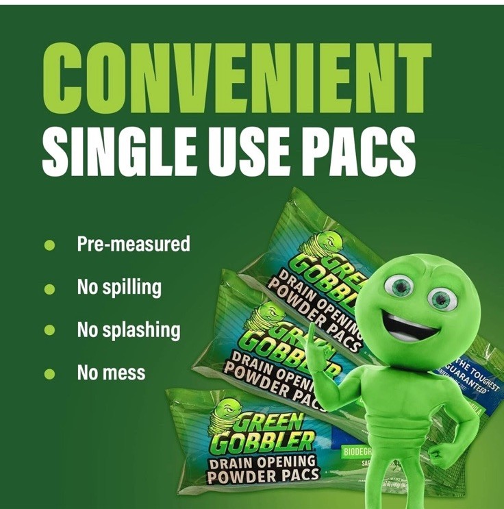 Green Gobbler Drain Clog Remover & Drain Cleaner Powder (5 Pacs & 5 Tools)