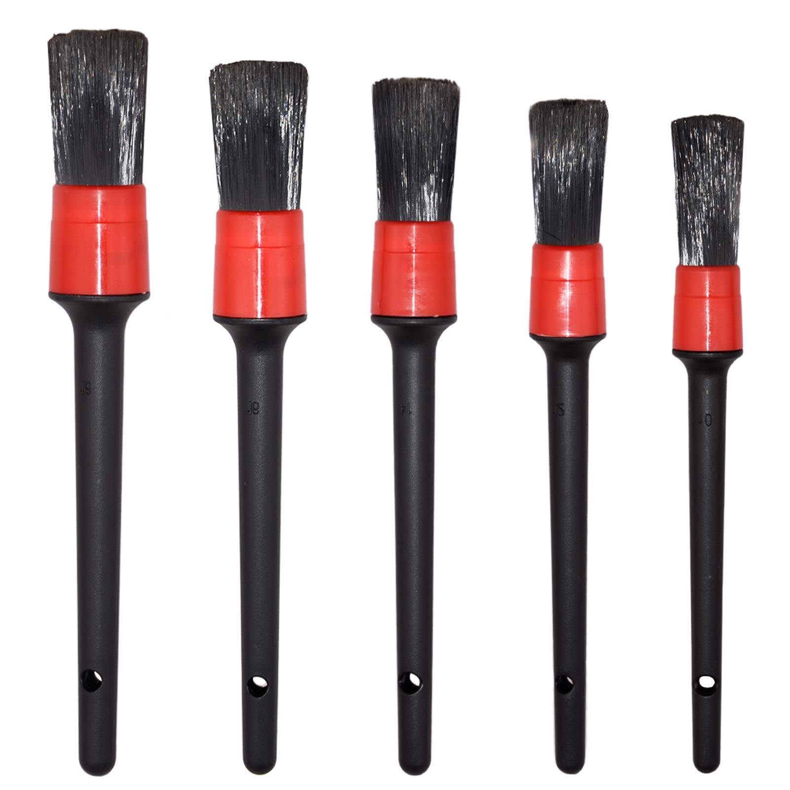 5 Premium Boar Hair Detail Brushes for Automotive Cleaning Wheels & Vents