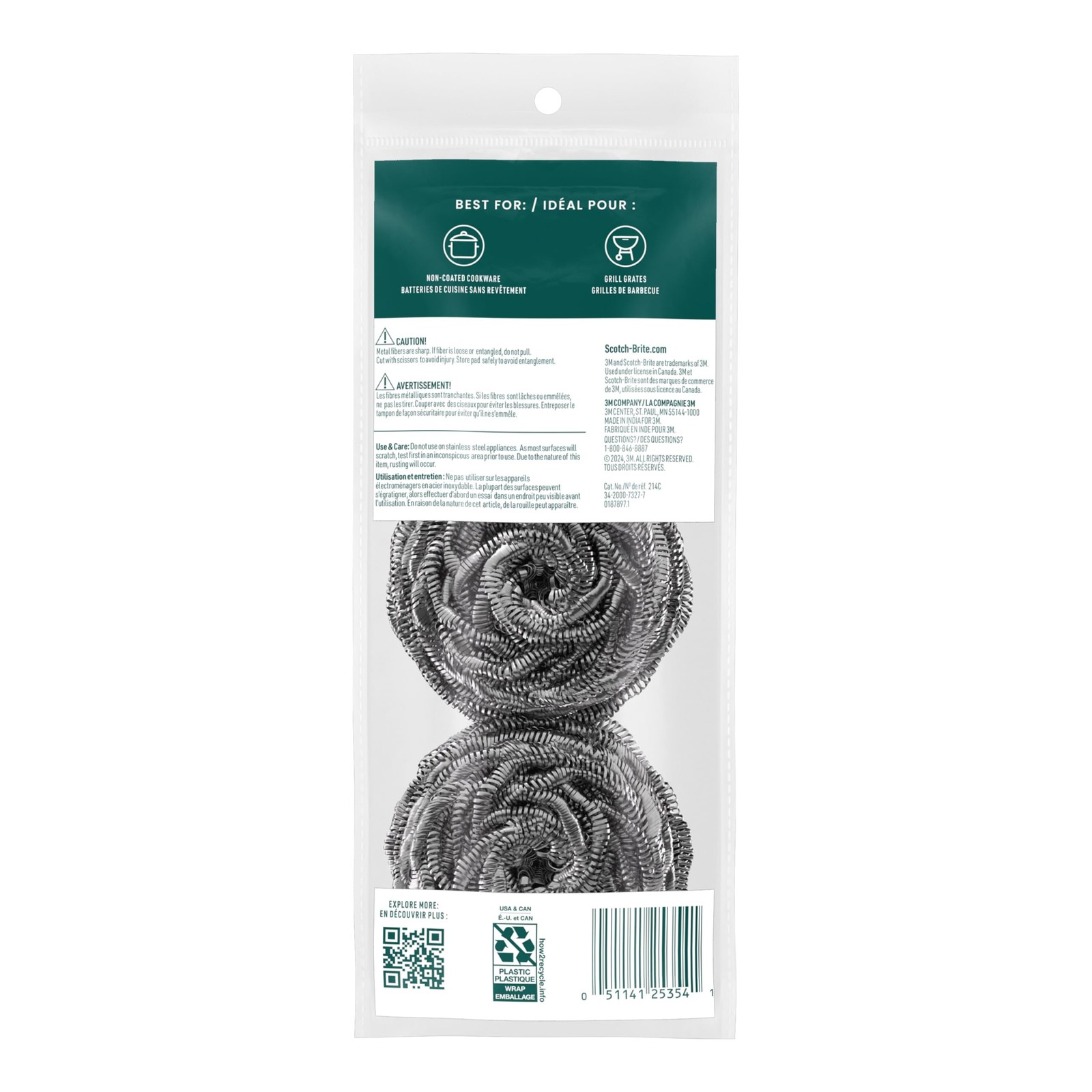 Scotch-Brite Stainless Steel Scrubbers, Scouring Pads for Cleaning Tough Baked-O