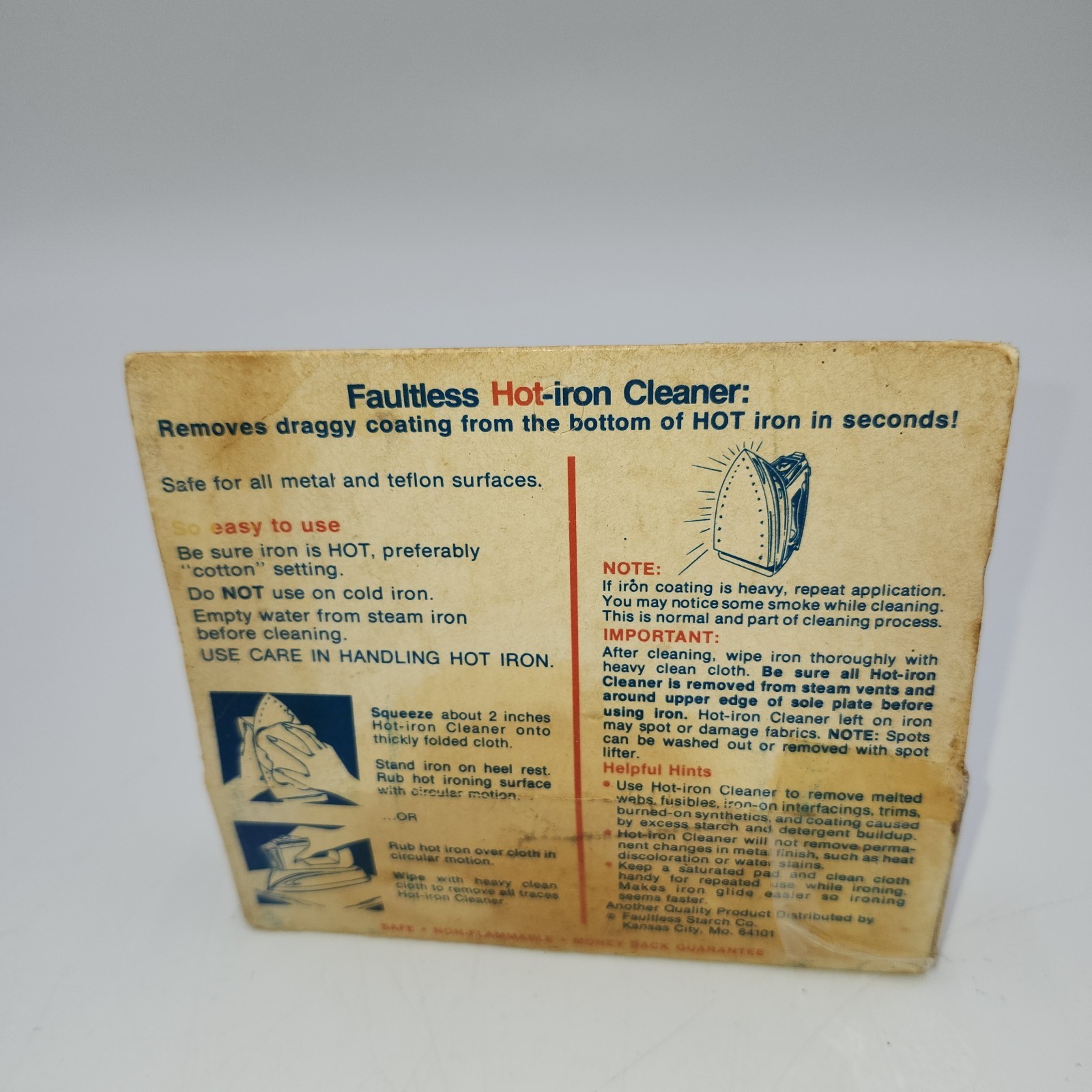 NOS NEW Vintage Faultless Hot Iron Cleaner 1 oz box movie prop laundry room