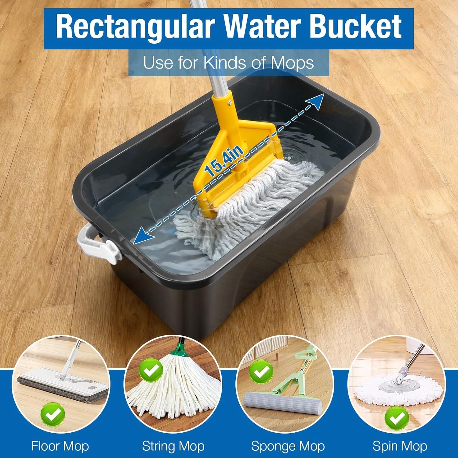Compact 3 Gallon Plastic Cleaning Bucket with Ergonomic Handle – Blue & Grey