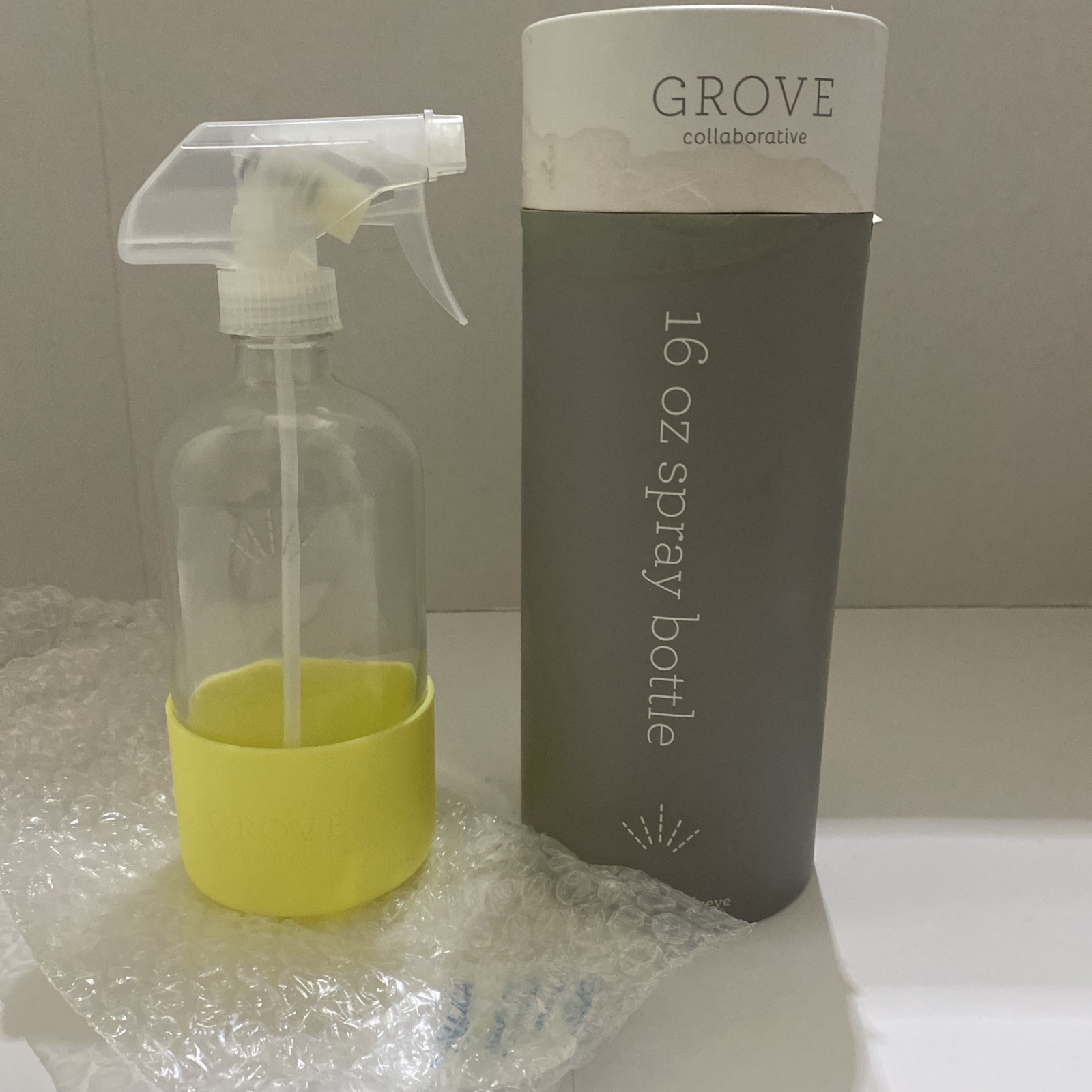 Grove Collaborative 16 oz Glass Dispense Spray Bottle Silicone Sleeve Yellow