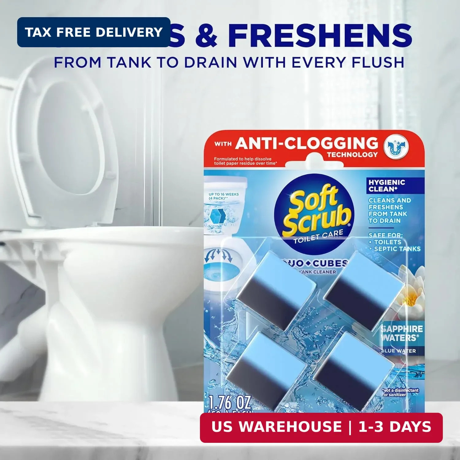 Soft Scrub In-Tank Toilet Cleaner Duo-Cubes, Sapphire Waters, 4 Count