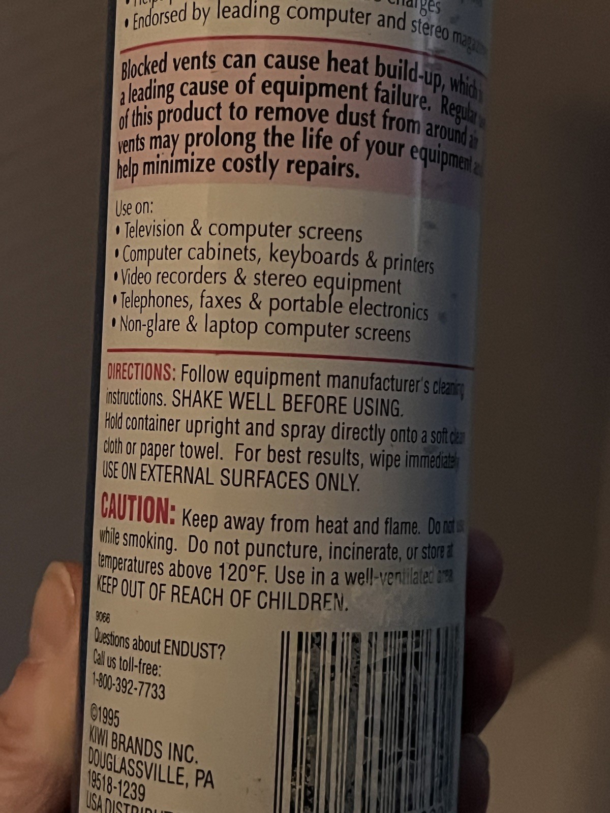 Vtg 1995 ENDUST For ELECTRONICS Dusting Spray 10.3 oz Can 90s TV/Movie Prop