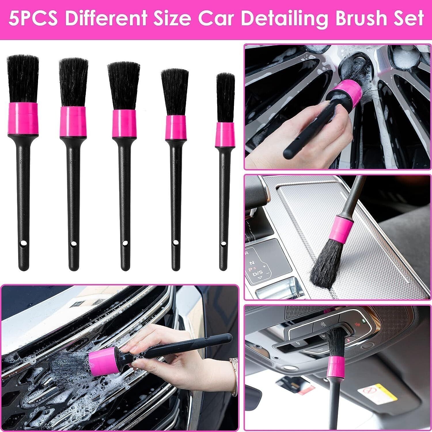 CALBEAU Car Wash Brush Mop 43″ Long Handle 14PCS Detailing Brush Duster Set-Wind
