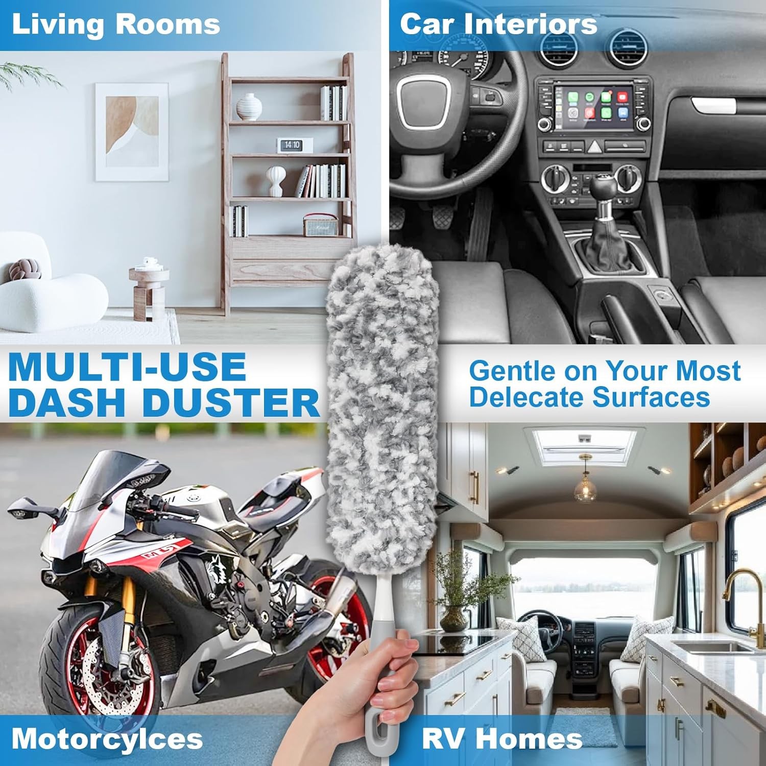 12″ Microfiber Car Duster – Soft Interior Detail Brush Dash Seats Vents &